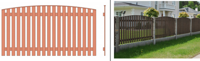 Модульный евро-забор для коттеджа, загородного дома. Полукруглая секция из дерева.